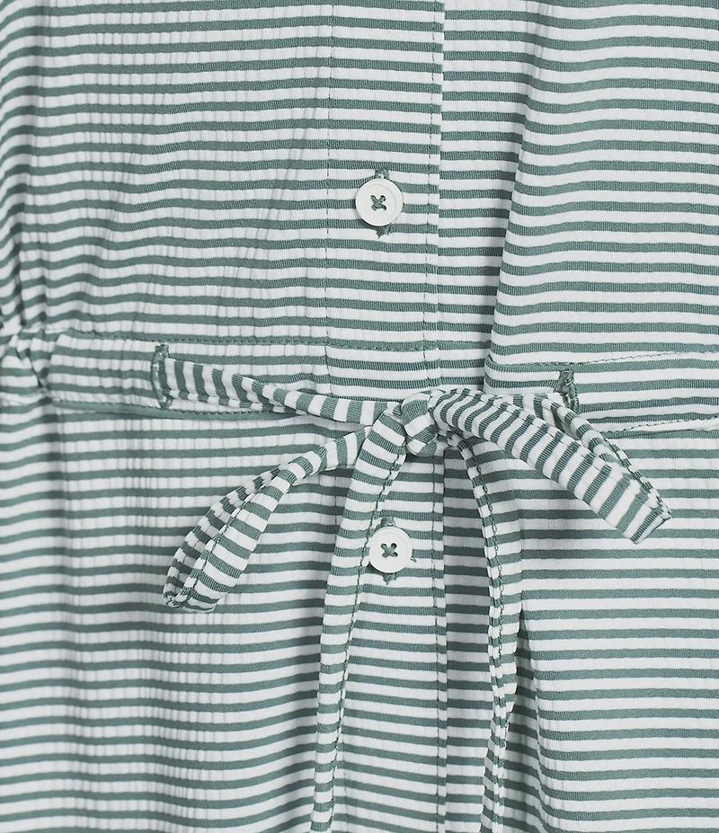 Tommy Bahama Costa Wave Textured Double Dyed Seersucker Polo Collar Short Puff Sleeve Concealed Short Dress
