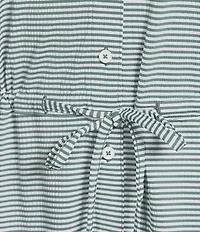 Tommy Bahama Costa Wave Textured Double Dyed Seersucker Polo Collar Short Puff Sleeve Concealed Short Dress