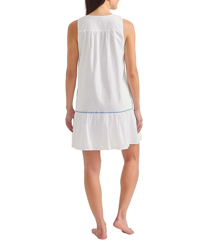 Tommy Bahama Cotton Clip Solid Texture Split V-Neck Sleeveless Swim Cover-Up Dress