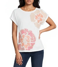 Tommy Bahama Cotton Floral Sequin Lux Scoop Neck Short Sleeve Tee