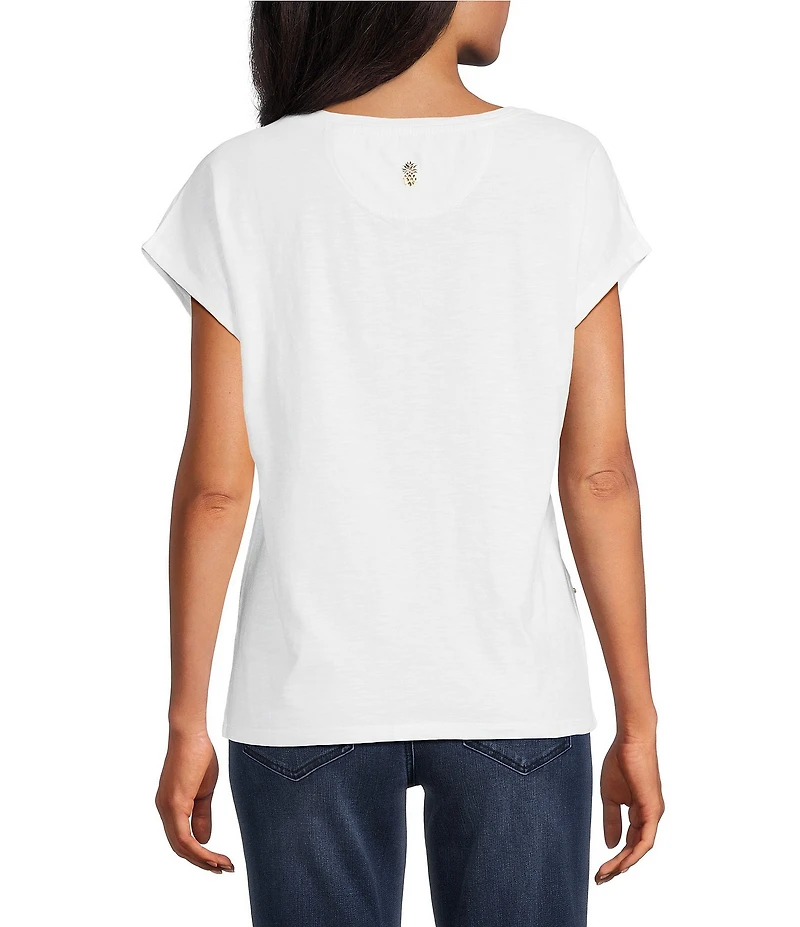 Tommy Bahama Cotton Floral Sequin Lux Scoop Neck Short Sleeve Tee