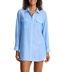 Tommy Bahama Cotton Voile Relaxed Boyfriend Shirt Swim Cover-Up