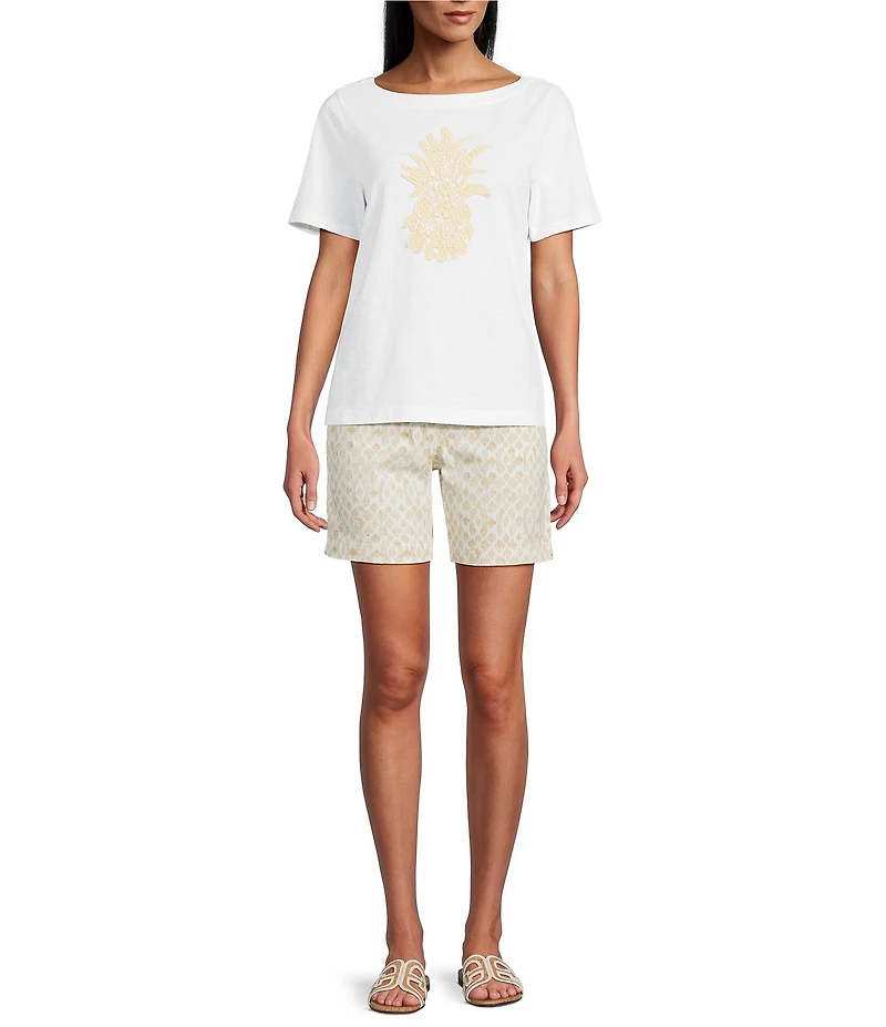 Tommy Bahama Crochet Pineapple Knit Crew Neck Short Sleeve Tee