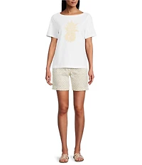 Tommy Bahama Crochet Pineapple Knit Crew Neck Short Sleeve Tee