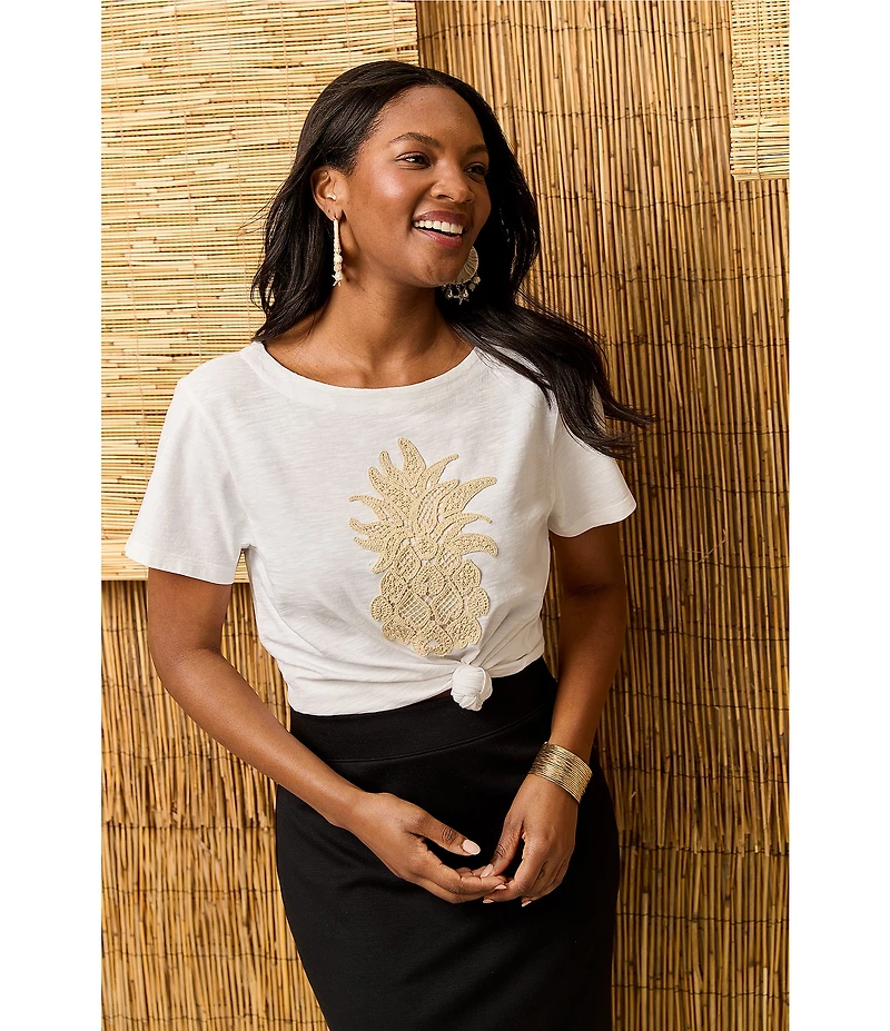 Tommy Bahama Crochet Pineapple Knit Crew Neck Short Sleeve Tee