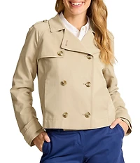 Tommy Bahama Crop Trench Micro Peached Twill Notch Lapel Long Sleeve Cropped Trench Jacket