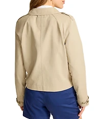 Tommy Bahama Crop Trench Micro Peached Twill Notch Lapel Long Sleeve Cropped Trench Jacket