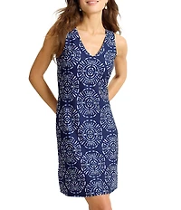 Tommy Bahama Darcy Charming Cabanas Printed V-Neck Sleeveless Shift Dress