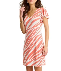 Tommy Bahama Darcy Coastal Zebra V-Neck Short Flutter Sleeve Shift Dress