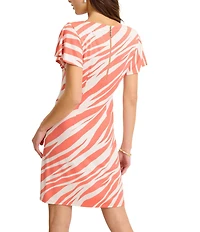 Tommy Bahama Darcy Coastal Zebra V-Neck Short Flutter Sleeve Shift Dress
