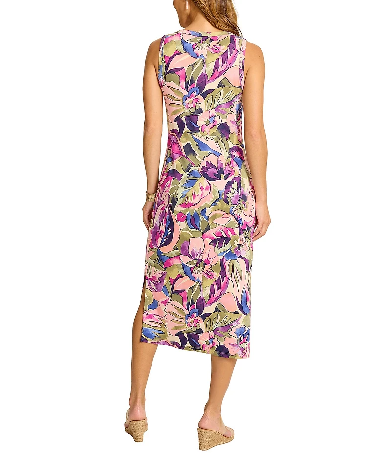 Tommy Bahama Darcy Garden Oasis Ponte Floral Scoop Neck Sleeveless Shift Midi Dress