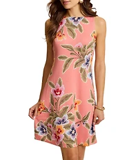 Tommy Bahama Darcy Ponte Tropical Print Crew Neck Petals Sleeveless Sheath Dress