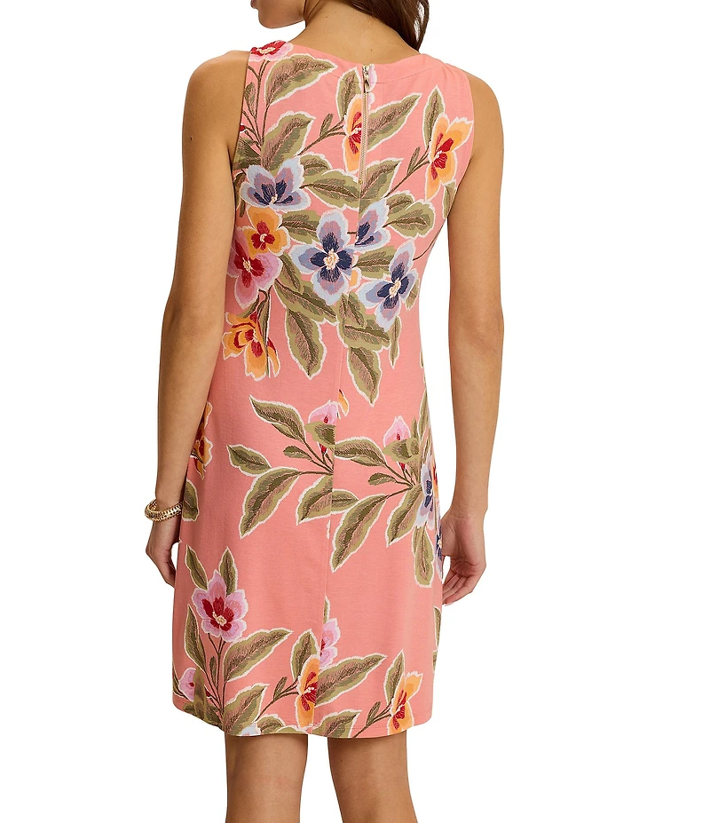 Tommy Bahama Darcy Ponte Tropical Print Crew Neck Petals Sleeveless Sheath Dress