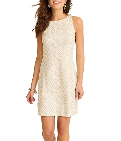 Tommy Bahama Darcy Seaside Sketch Ponte Boat Neck Sleeveless Sheath Dress
