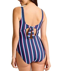 Tommy Bahama Deep Sea Stripe Scoop Neck Tummy Control Tank One Piece Swimsuit