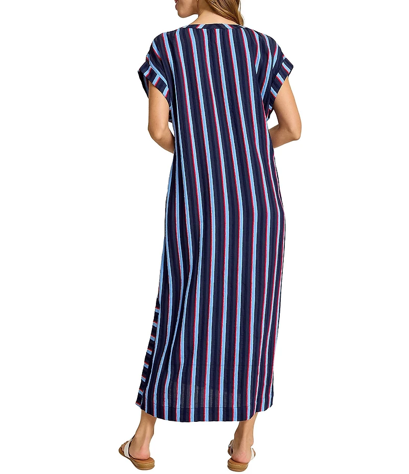 Tommy Bahama Deep Sea Stripe Short Sleeve Caftan Swim Cover-Up