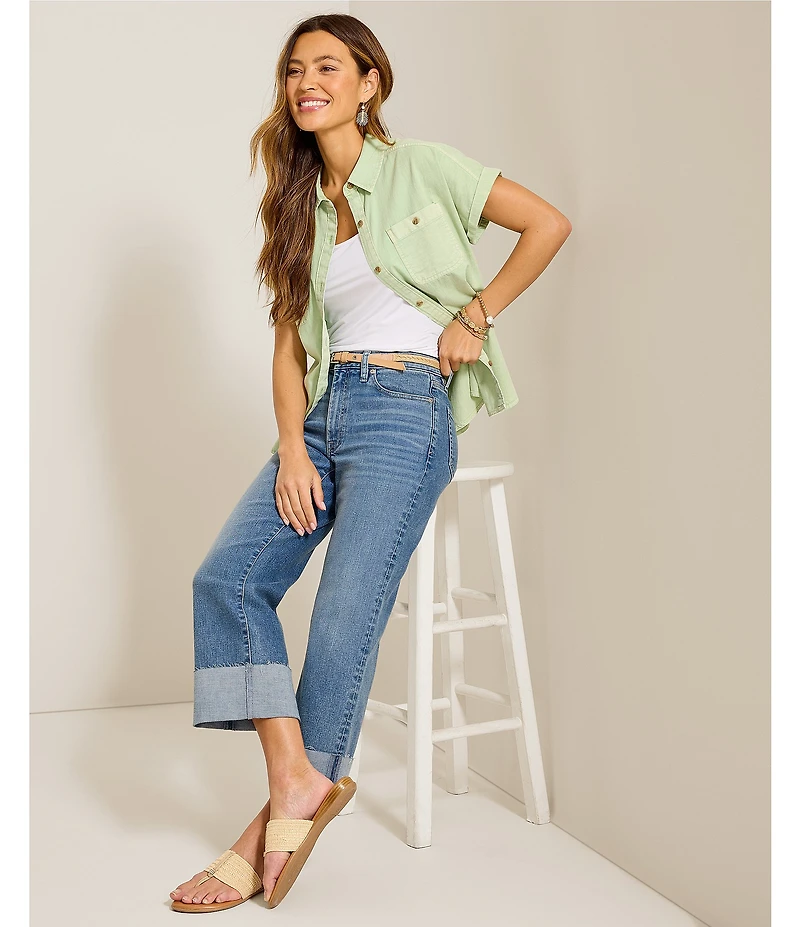 Tommy Bahama Denim Relaxed Turn Up Cuff Cropped Straight Leg Jeans