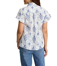 Tommy Bahama Dobby Metallic Noble Pineapple Flourish Point Collar Short Flutter Sleeve Button Front Shirt