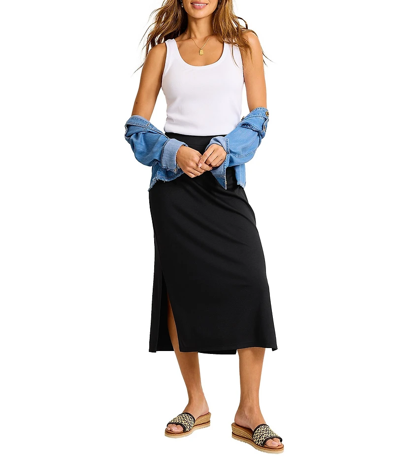 Tommy Bahama Drapey Stretch Ponte Pull-On Midi Pencil Skirt