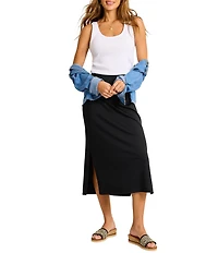 Tommy Bahama Drapey Stretch Ponte Pull-On Midi Pencil Skirt