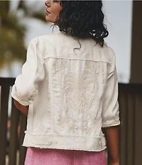 Tommy Bahama Embroidered Beaded Two Palms Point Collar Long Sleeve Jacket