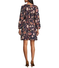 Tommy Bahama Exquisite Bloom Linen Blend Scoop Neck Long Sleeve Button Front Shirt Dress