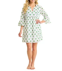Tommy Bahama Eyelet Cove Embroidered Split Neck Dress Swim Cover-Up