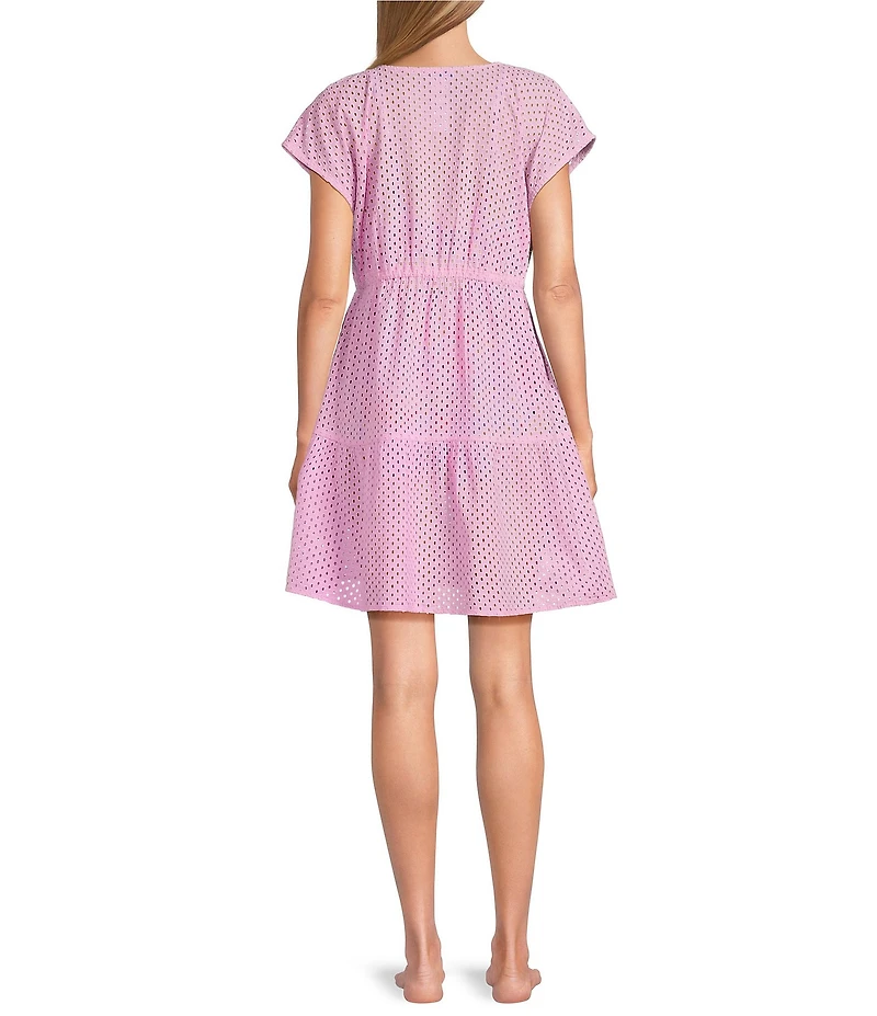 Tommy Bahama Organic Cotton Eyelet Cove V-Neck Swim Cover-Up Dress