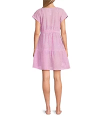 Tommy Bahama Organic Cotton Eyelet Cove V-Neck Swim Cover-Up Dress