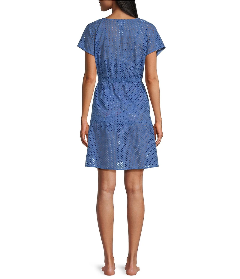 Tommy Bahama Organic Cotton Eyelet Cove V-Neck Swim Cover-Up Dress