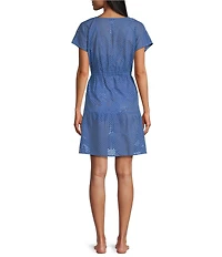 Tommy Bahama Organic Cotton Eyelet Cove V-Neck Swim Cover-Up Dress