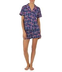 Tommy Bahama Flamingo Print Short Sleeve Notch Collar Woven Shorty Pajama Set