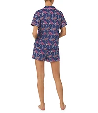 Tommy Bahama Flamingo Print Short Sleeve Notch Collar Woven Shorty Pajama Set