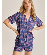Tommy Bahama Flamingo Print Short Sleeve Notch Collar Woven Shorty Pajama Set