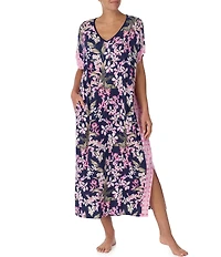 Tommy Bahama Floral and Tile Geo Twin Print Short Sleeveless V-Neck Jersey Knit Caftan