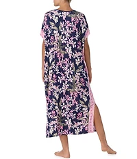 Tommy Bahama Floral and Tile Geo Twin Print Short Sleeveless V-Neck Jersey Knit Caftan
