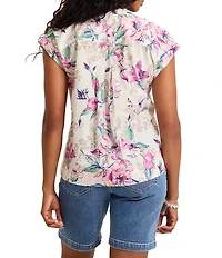 Tommy Bahama Floral Gardens Voile Voyage Cross Stitched Split V-Neck Drop Shoulder Button Front Shirt