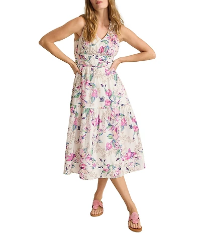 Tommy Bahama Floral Gardens Voile Voyage V-Neck Sleeveless A-Line Midi Dress