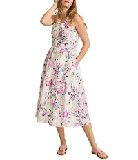 Tommy Bahama Floral Gardens Voile Voyage V-Neck Sleeveless A-Line Midi Dress