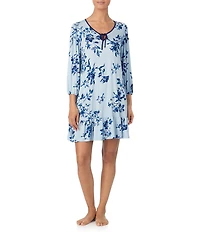 Tommy Bahama Floral Print 3/4 Sleeve Scoop Neck Knit Sleep Dress