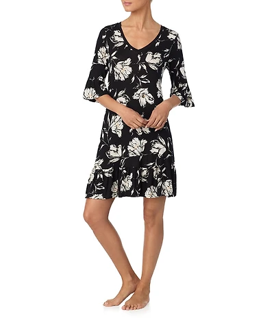 Tommy Bahama Floral Print 3/4 Sleeve V-Neck Knit Sleepshirt