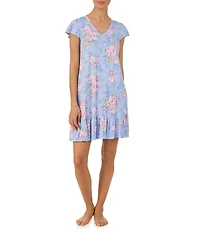 Tommy Bahama Floral Print Cap Sleeve V-Neck Jersey Knit Chemise