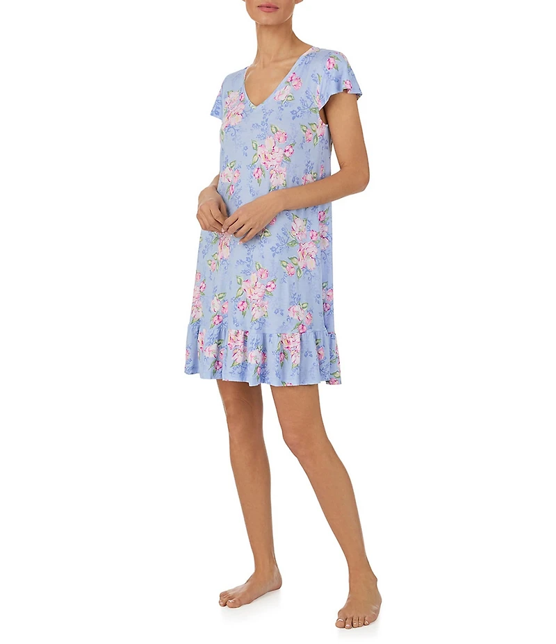 Tommy Bahama Floral Print Cap Sleeve V-Neck Jersey Knit Chemise