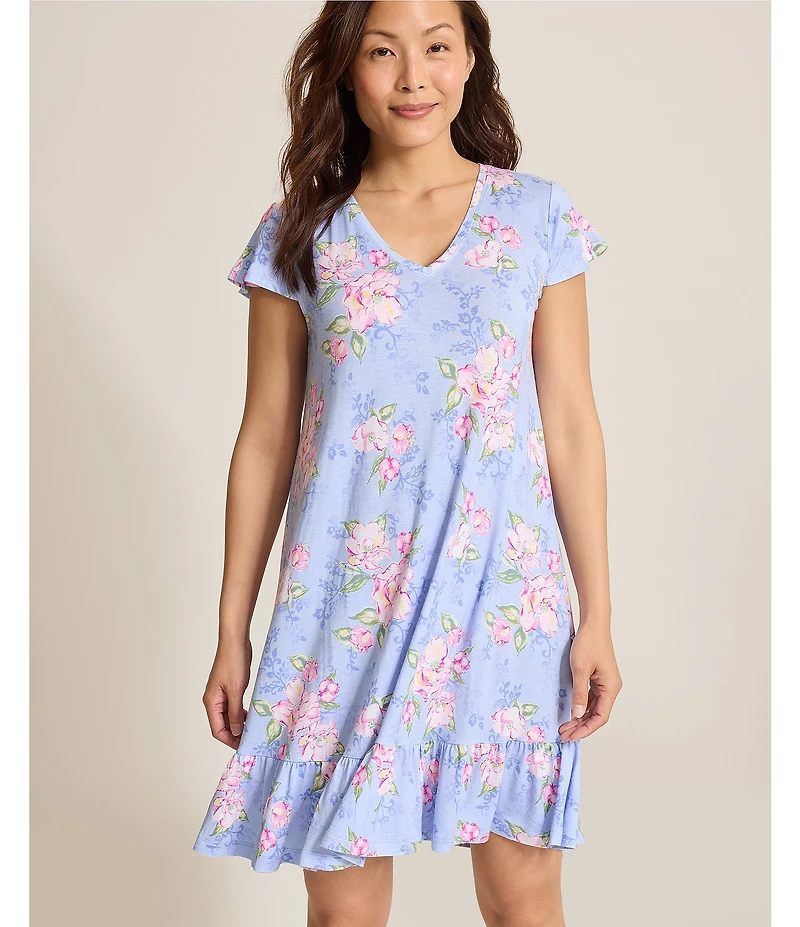 Tommy Bahama Floral Print Cap Sleeve V-Neck Jersey Knit Chemise