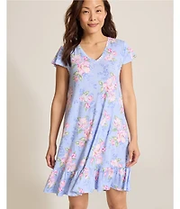Tommy Bahama Floral Print Cap Sleeve V-Neck Jersey Knit Chemise