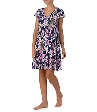 Tommy Bahama Floral Print Cap Sleeve V-Neck Jersey Knit Nightgown