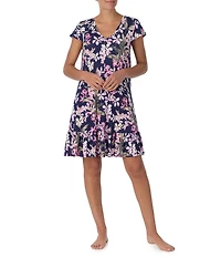 Tommy Bahama Floral Print Cap Sleeve V-Neck Jersey Knit Nightgown