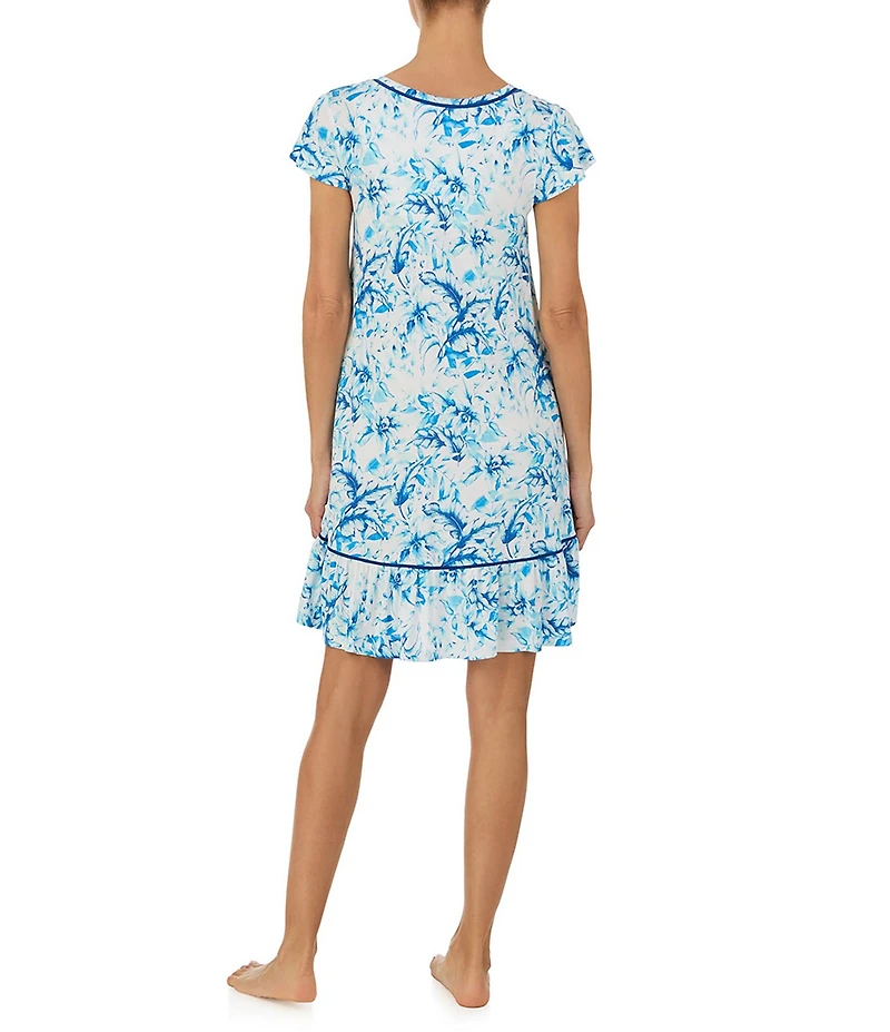 Tommy Bahama Floral Print Cap Sleeve V-Neck Jersey Knit Short Nightgown