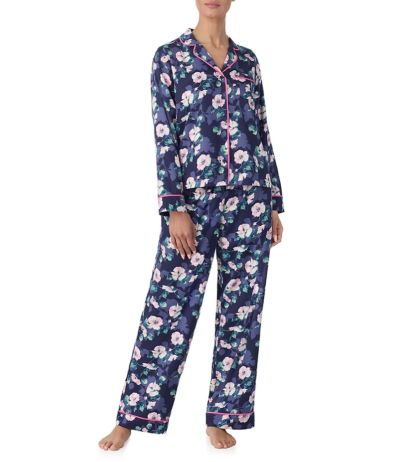 Tommy Bahama Floral Print Long Sleeve Notch Collar Long Sateen Pajama Set