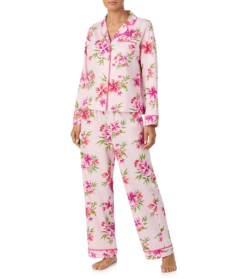 Tommy Bahama Floral Print Long Sleeve Notch Collar Sateen Long Pajama Set